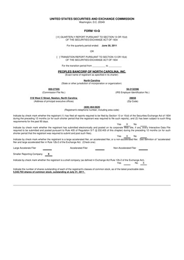 Vorschaubild Peoples Bancorp of North Carolina 10-Q Quartalsbericht 2011 