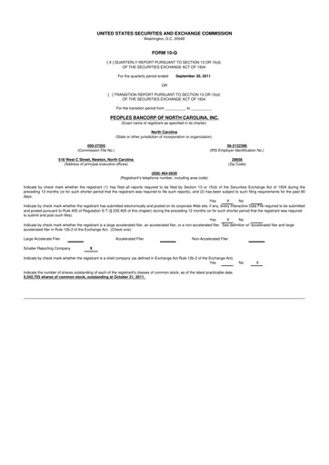 Vorschaubild Peoples Bancorp of North Carolina 10-Q Quartalsbericht 2011 