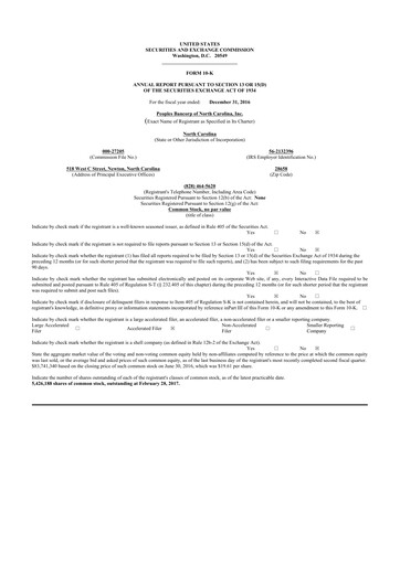 Thumbnail Peoples Bancorp of North Carolina 10-K Annual Report 2016