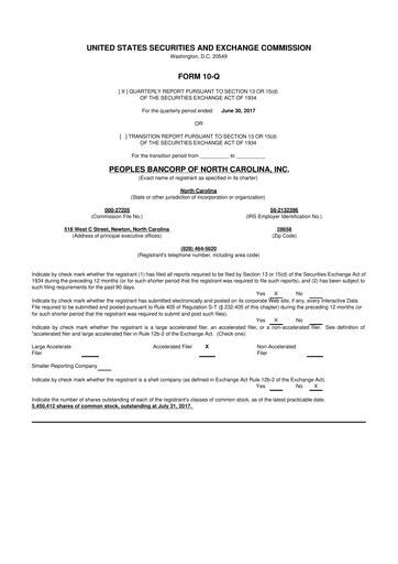 Vorschaubild Peoples Bancorp of North Carolina 10-Q Quartalsbericht 2017 