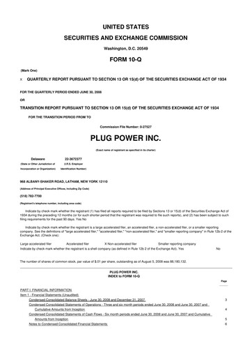 Thumbnail Plug Power 10-Q Quarterly Report FY 