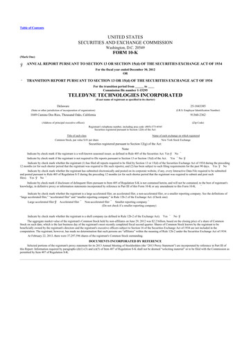 Thumbnail Teledyne Technologies 10-K Annual Report 2012