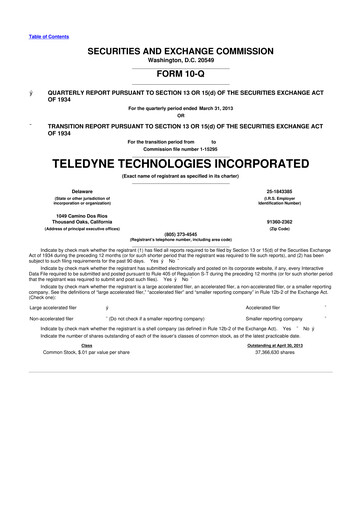 Thumbnail Teledyne Technologies 10-Q Quarterly Report FY2013 