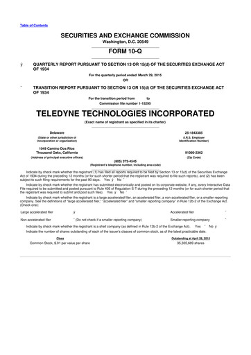 Thumbnail Teledyne Technologies 10-Q Quarterly Report FY2015 