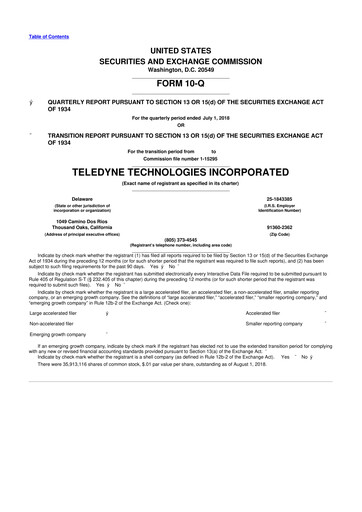 Thumbnail Teledyne Technologies 10-Q Quarterly Report FY2018 