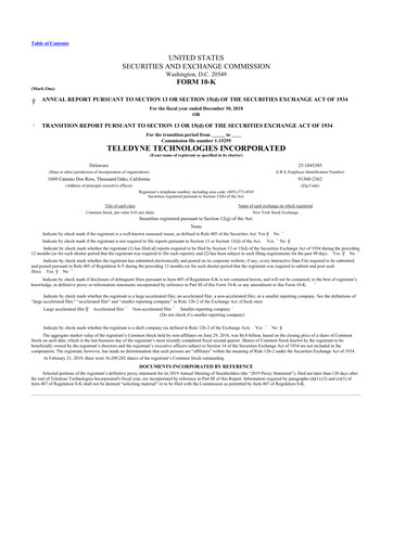 Thumbnail Teledyne Technologies 10-K Annual Report 2018