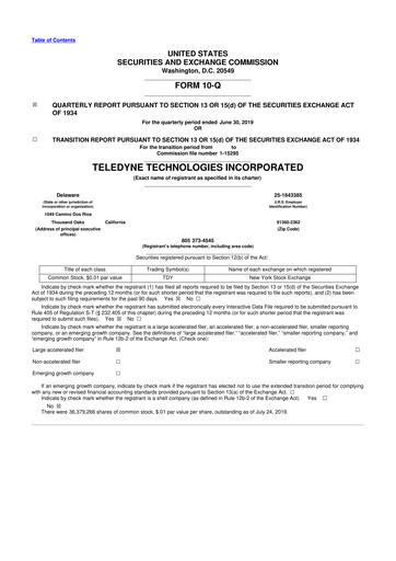 Thumbnail Teledyne Technologies 10-Q Quarterly Report FY2019 
