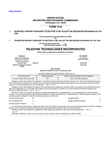 Thumbnail Teledyne Technologies 10-Q Quarterly Report FY2020 