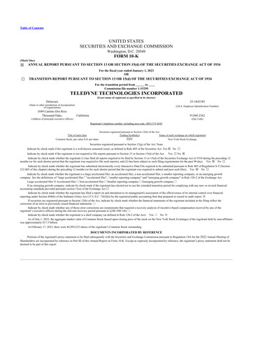 Thumbnail Teledyne Technologies 10-K Annual Report 2022