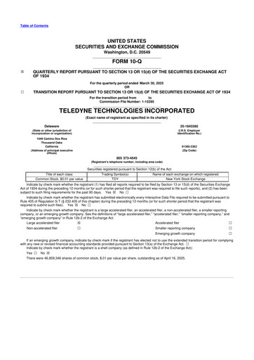 Thumbnail Teledyne Technologies 10-Q Quarterly Report FY2025 