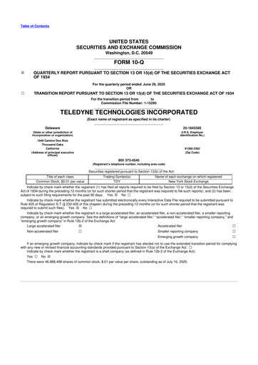 Thumbnail Teledyne Technologies 10-Q Quarterly Report FY2025 