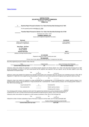Thumbnail Everest Group 10-Q Quarterly Report FY 