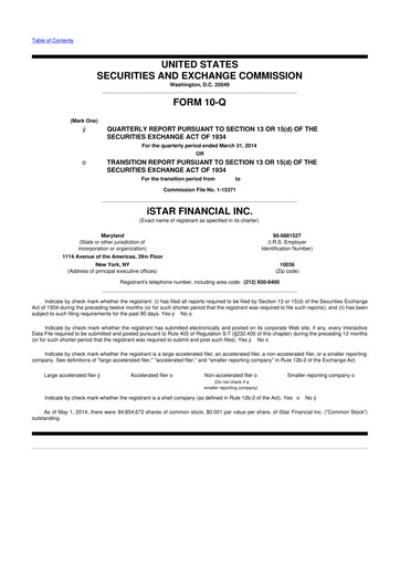 Thumbnail Safehold
 10-Q Quarterly Report FY2014 