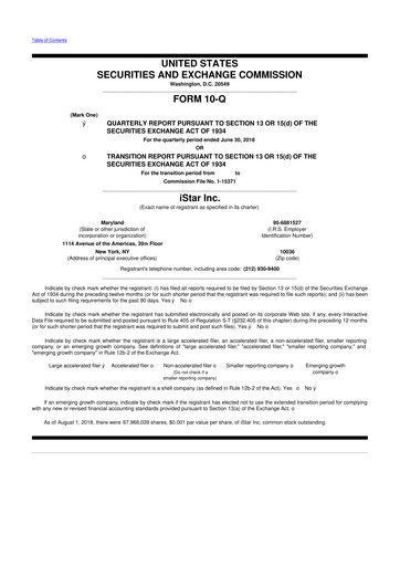 Thumbnail Safehold
 10-Q Quarterly Report FY2018 
