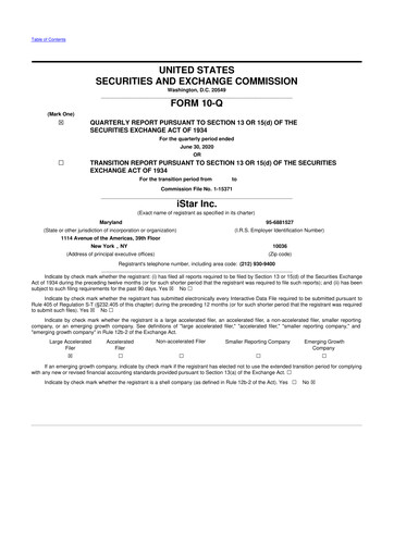 Thumbnail Safehold
 10-Q Quarterly Report FY2020 