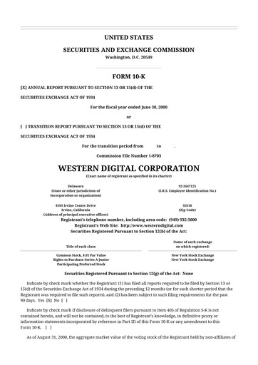Thumbnail Western Digital 10-K Annual Report 