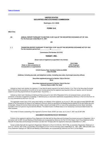 Thumbnail ViaSat 10-K Annual Report 2001