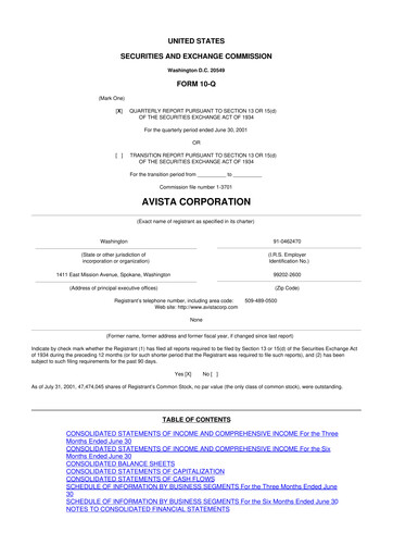 Thumbnail Avista
 10-Q Quarterly Report FY 