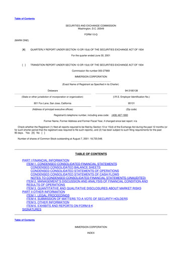 Miniature Immersion Corporation
 10-Q Rapport trimestriel  