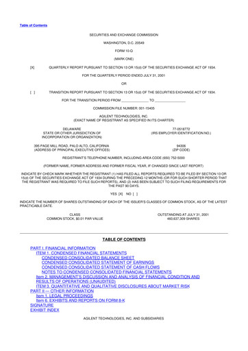 Vorschaubild Agilent Technologies 10-Q Quartalsbericht  
