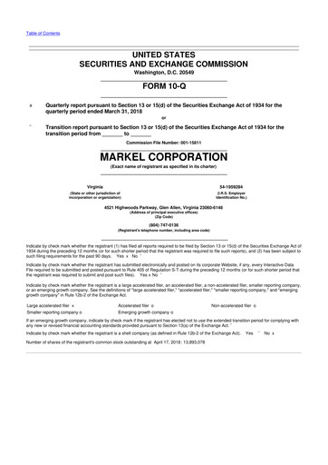 Thumbnail Markel Group 10-Q Quarterly Report FY2018 