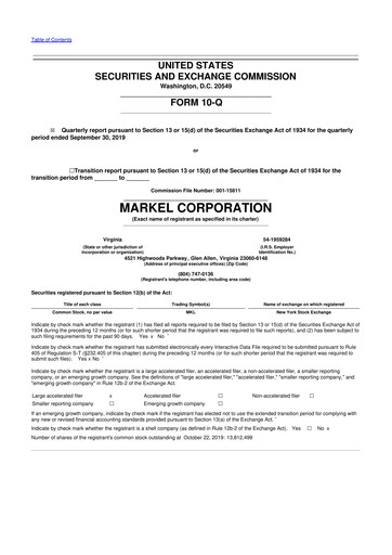 Thumbnail Markel Group 10-Q Quarterly Report FY2019 