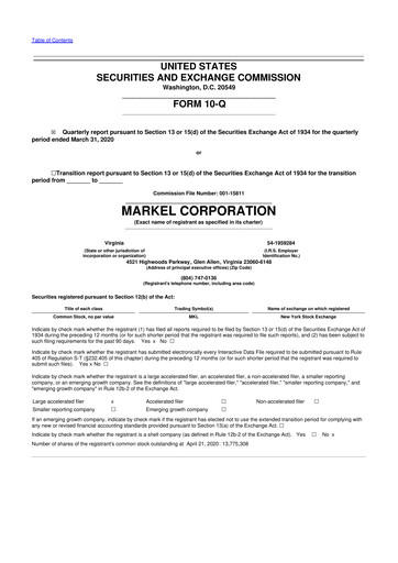 Thumbnail Markel Group 10-Q Quarterly Report FY2020 