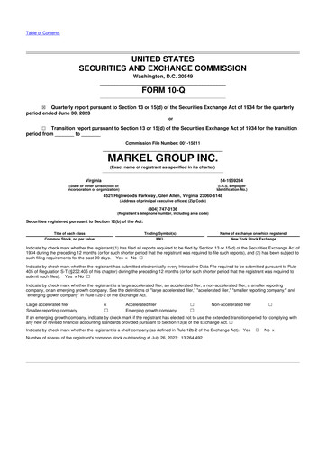 Thumbnail Markel Group 10-Q Quarterly Report FY2023 