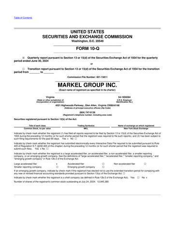 Thumbnail Markel Group 10-Q Quarterly Report FY2024 