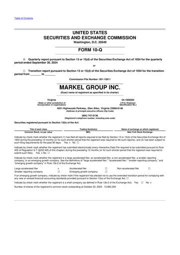 Thumbnail Markel Group 10-Q Quarterly Report FY2024 