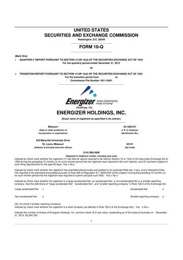 Thumbnail Edgewell Personal Care
 10-Q Quarterly Report FY2013 