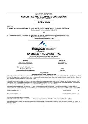 Thumbnail Edgewell Personal Care
 10-Q Quarterly Report FY2013 