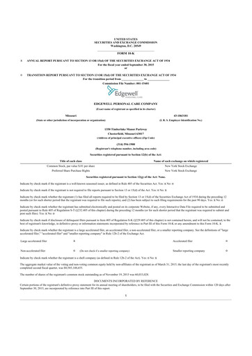 Thumbnail Edgewell Personal Care
 10-K Annual Report 2015