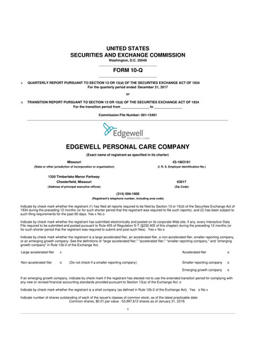 Thumbnail Edgewell Personal Care
 10-Q Quarterly Report FY2018 