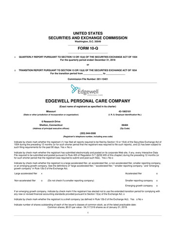 Thumbnail Edgewell Personal Care
 10-Q Quarterly Report FY2019 