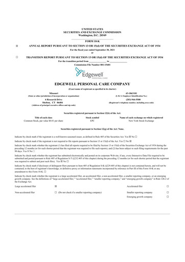 Thumbnail Edgewell Personal Care
 10-K Annual Report 2021