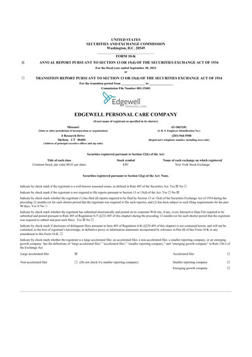 Thumbnail Edgewell Personal Care
 10-K Annual Report 2022