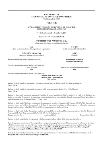 Thumbnail Utah Medical Products 10-K Annual Report 