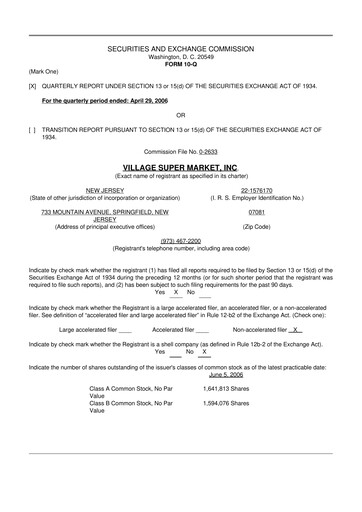 Thumbnail Village Super Market 10-Q Quarterly Report FY 
