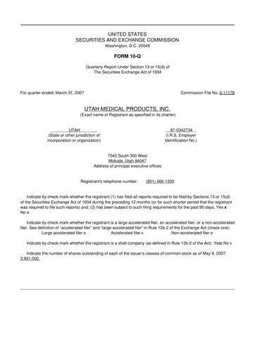 Thumbnail Utah Medical Products 10-Q Quarterly Report FY 