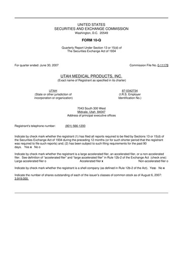 Thumbnail Utah Medical Products 10-Q Quarterly Report FY 