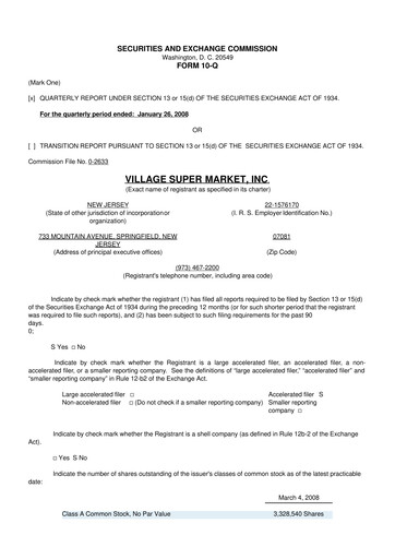 Thumbnail Village Super Market 10-Q Quarterly Report FY 