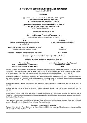 Thumbnail Security National Financial Corporation 10-K Annual Report 