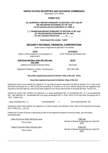 Thumbnail Security National Financial Corporation 10-Q Quarterly Report FY 
