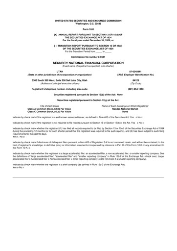 Thumbnail Security National Financial Corporation 10-K Annual Report 
