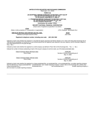 Thumbnail Security National Financial Corporation 10-Q Quarterly Report FY 