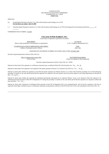 Thumbnail Village Super Market 10-K Annual Report 