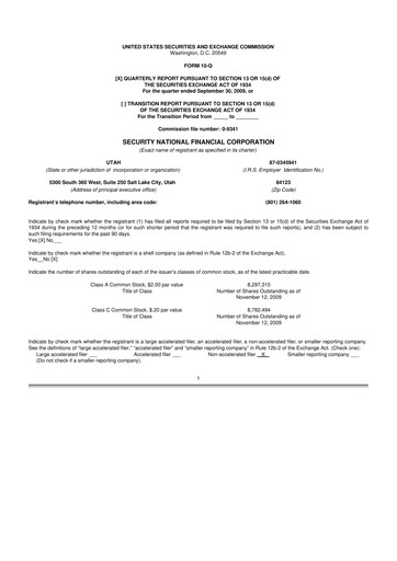 Thumbnail Security National Financial Corporation 10-Q Quarterly Report FY 