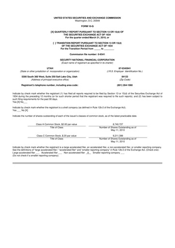 Thumbnail Security National Financial Corporation 10-Q Quarterly Report FY 
