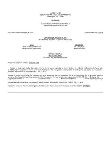 Thumbnail Utah Medical Products 10-Q Quarterly Report FY 